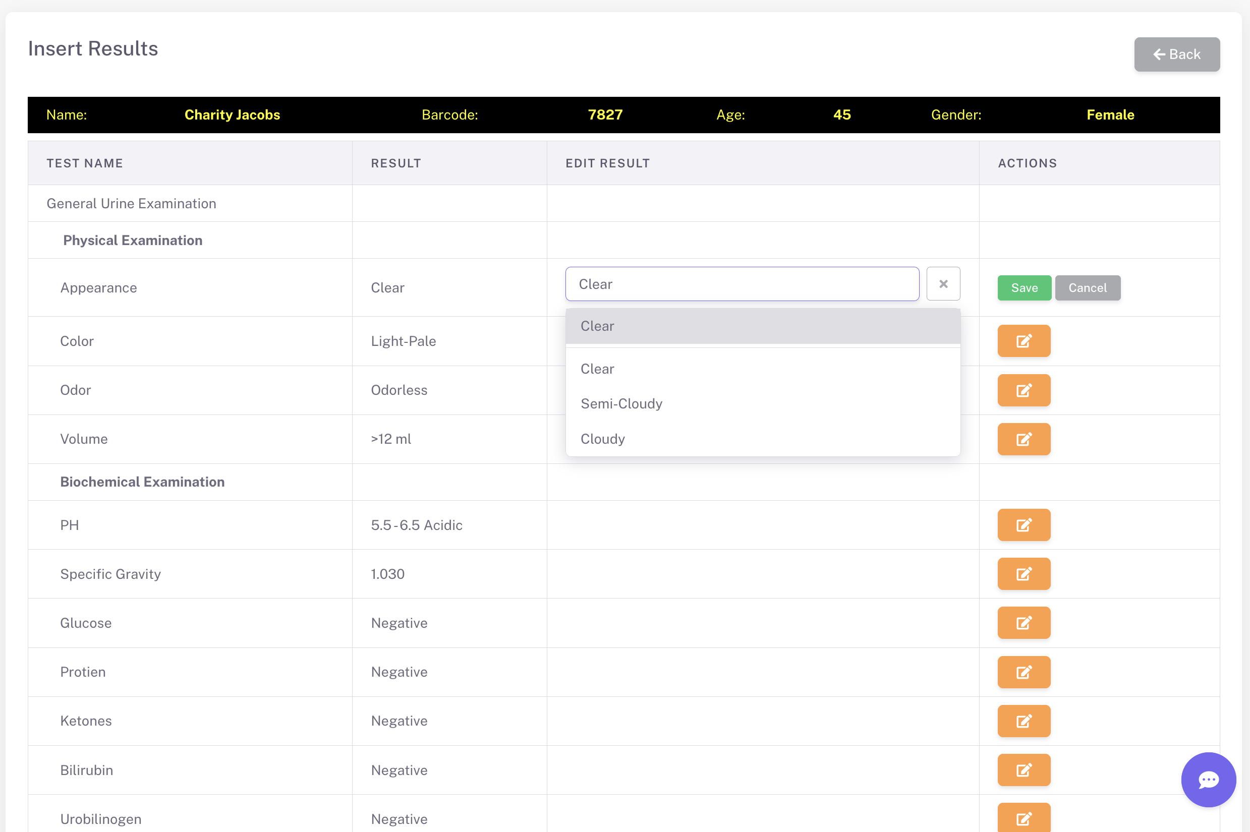 Result Entry Interface